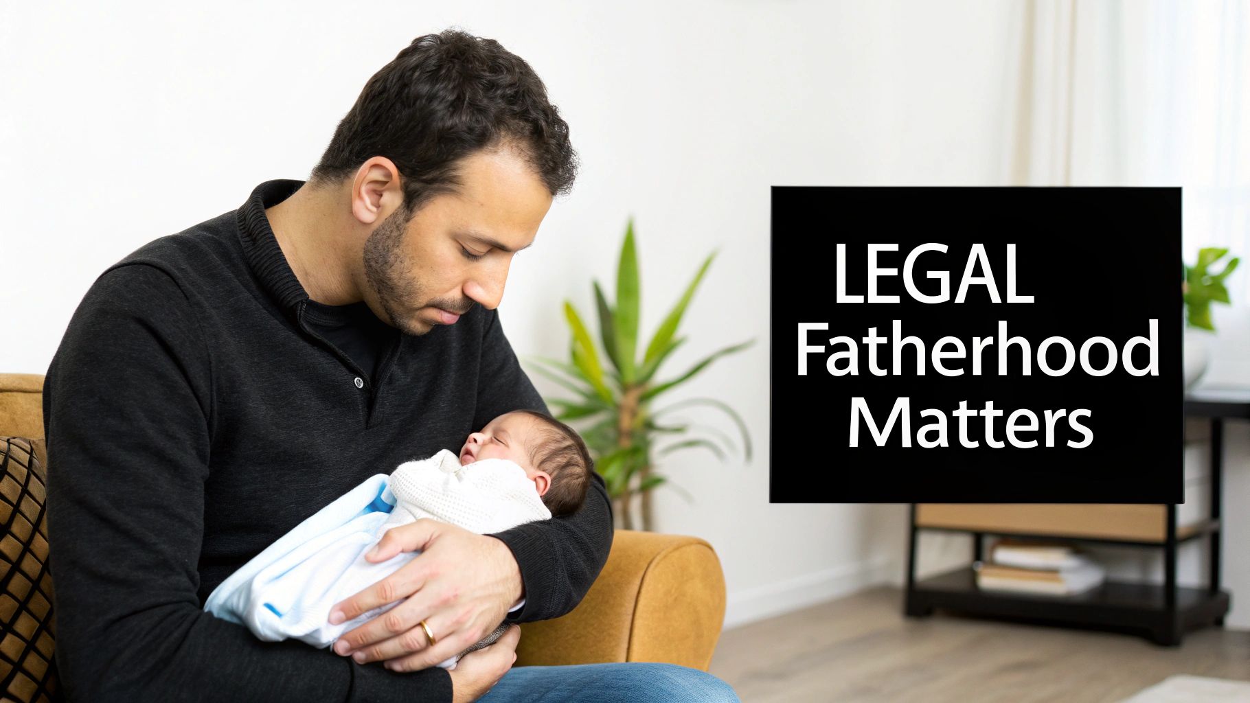 A father holds his young child's hand while walking together.