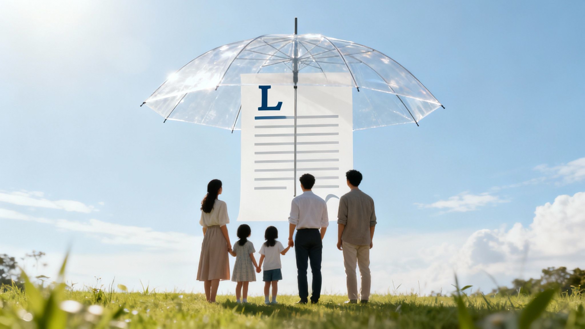 A family reviews estate planning documents with a lawyer, feeling secure and prepared.