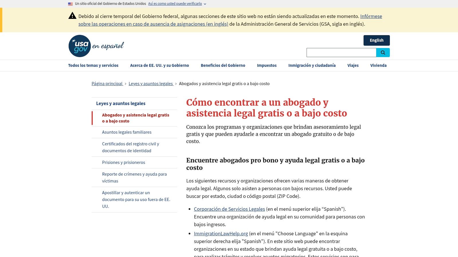 USA.gov en Español – Cómo encontrar a un abogado y asistencia legal gratis o a bajo costo
