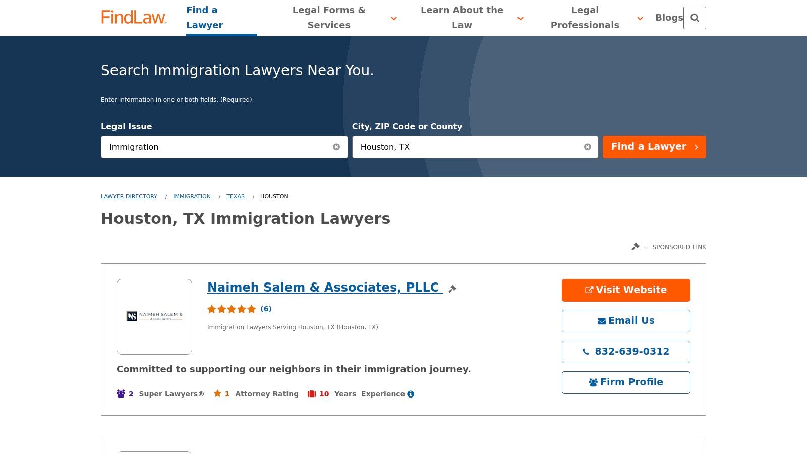 FindLaw – Abogados de inmigración en Houston (Thomson Reuters)