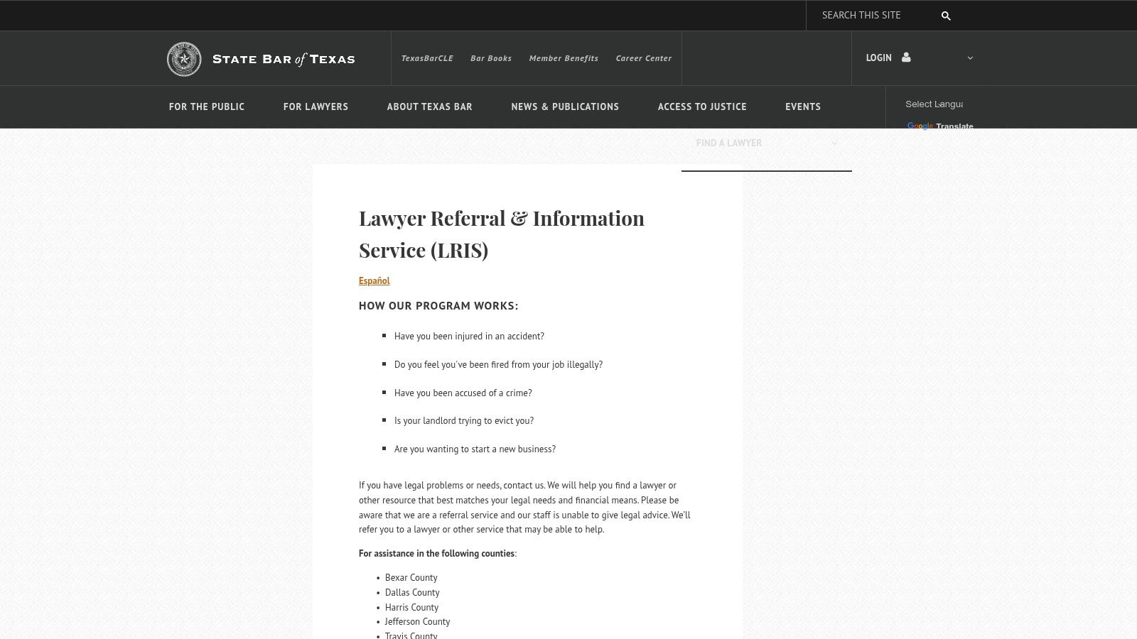 State Bar of Texas – Lawyer Referral & Information Service (LRIS)