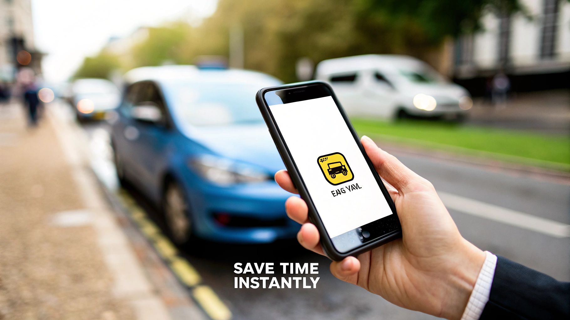 A person booking a taxi on their smartphone with a map interface visible.