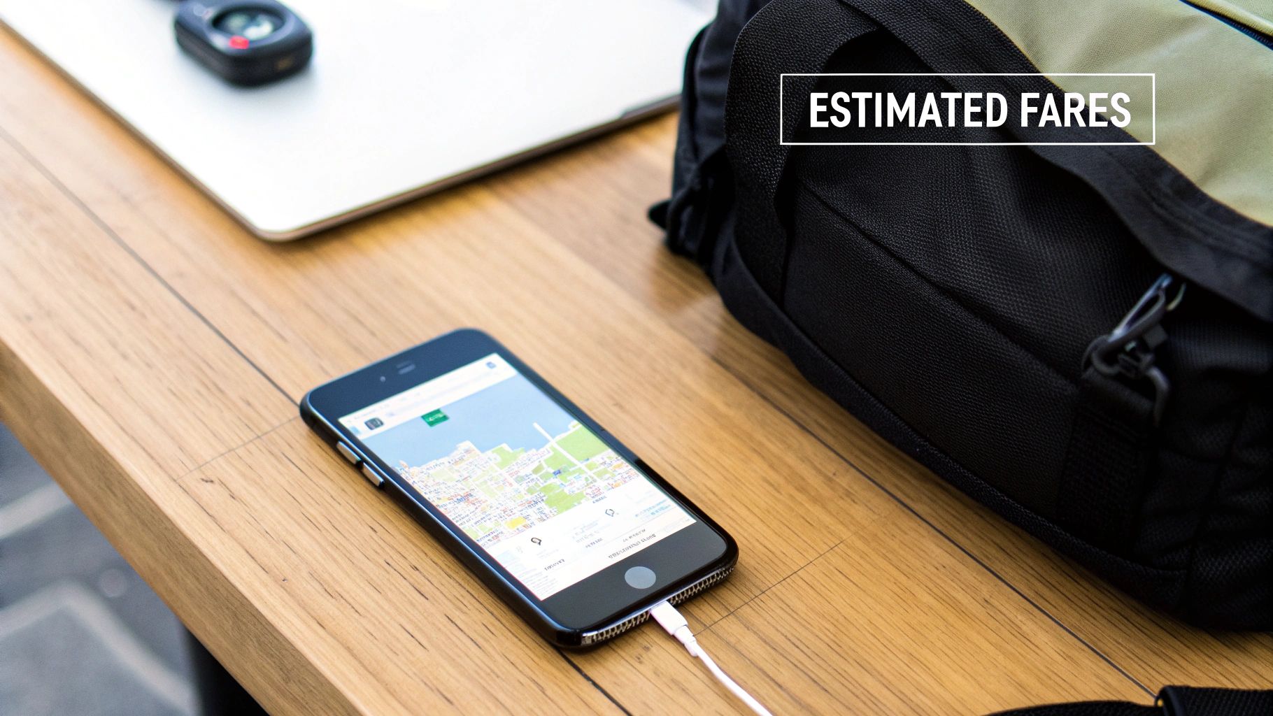 A modern taxi waiting outside the Bristol Airport terminal entrance, ready for passengers.