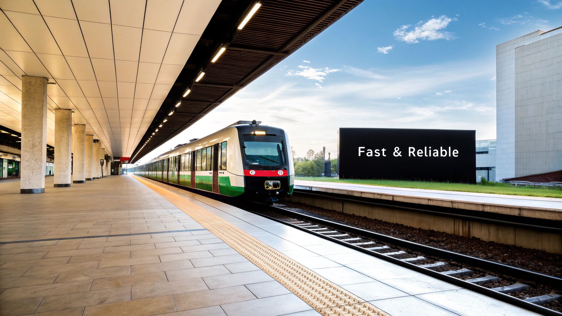 A Stansted Express train at the platform, ready for departure.