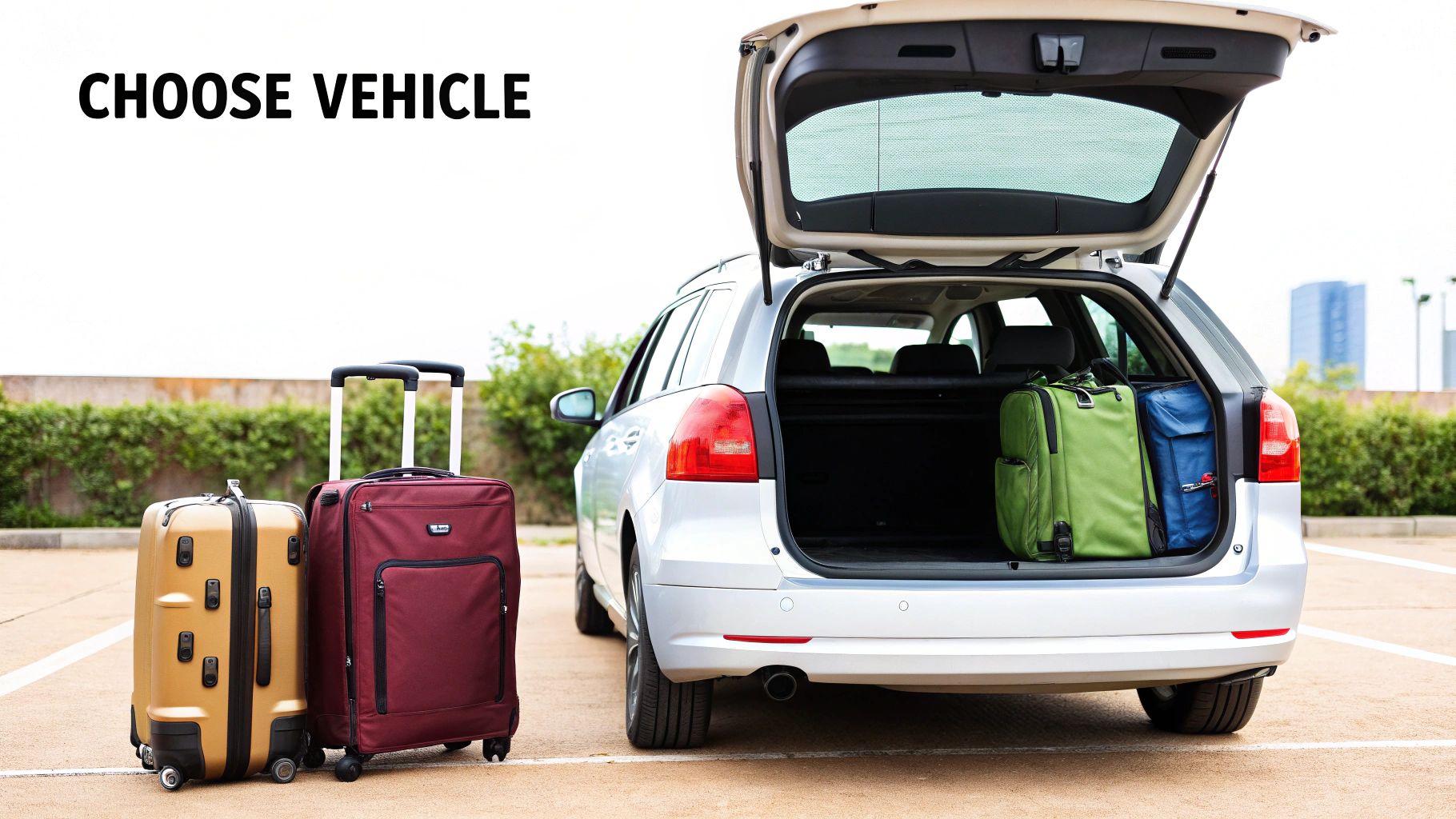 A family unloading luggage from a spacious MPV taxi at Bristol Airport.