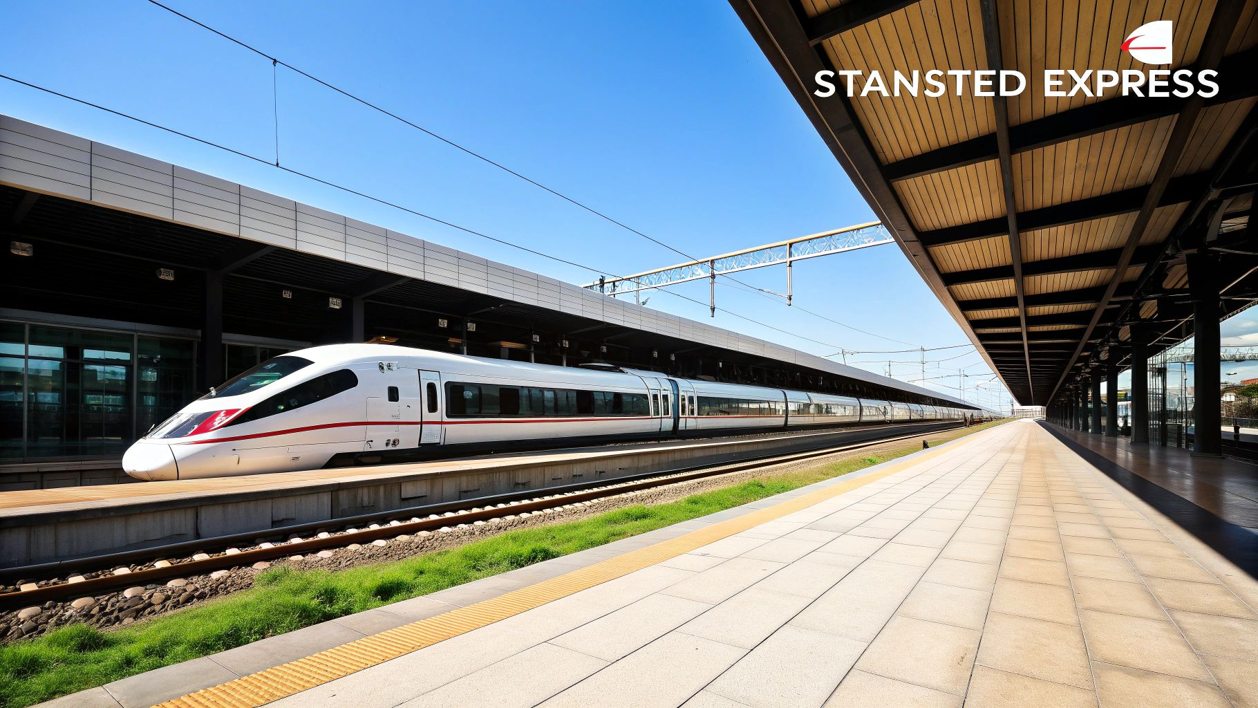 A Stansted Express train at a platform