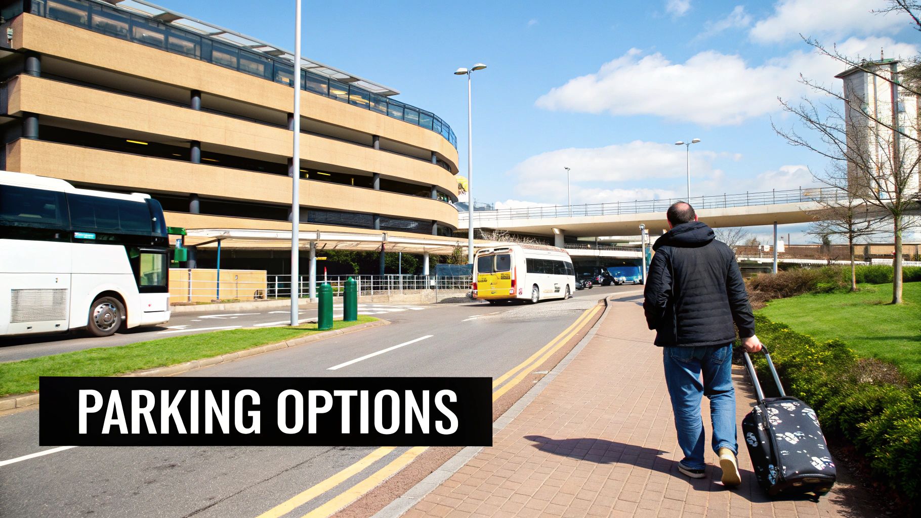 Cars parked in an orderly fashion at the Bristol Airport car park.