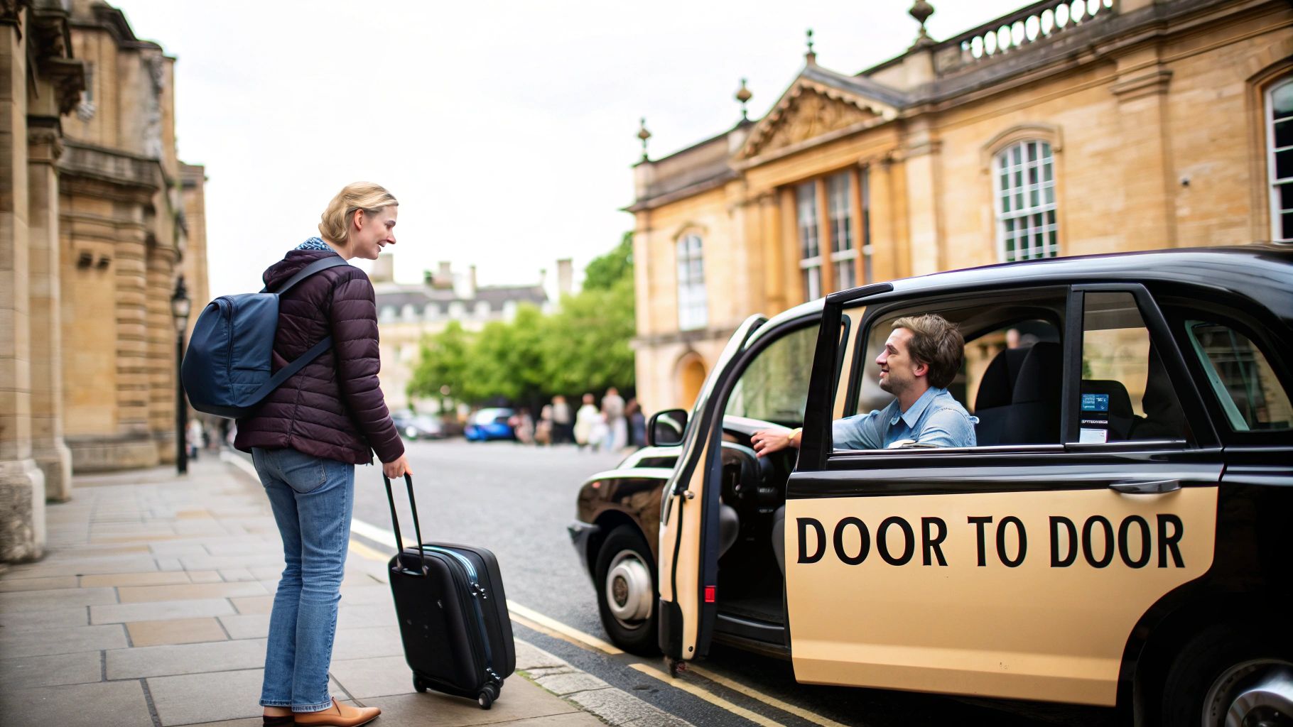 A taxi driving through a city street, symbolising a taxi fare.