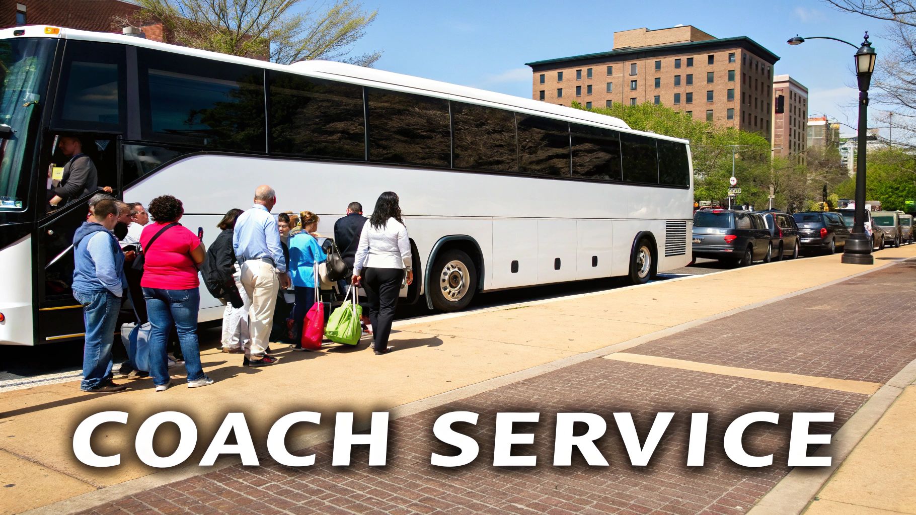 A white coach on a motorway heading towards Stansted Airport