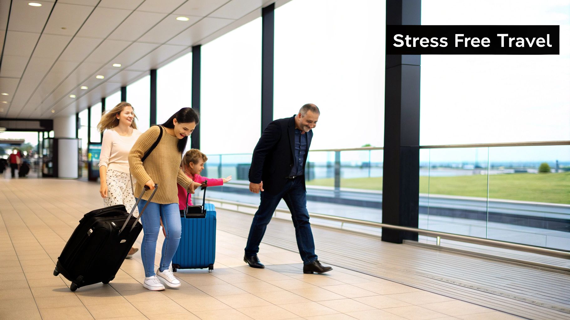 A professional greet and greet agent assisting a business traveller at the airport terminal.