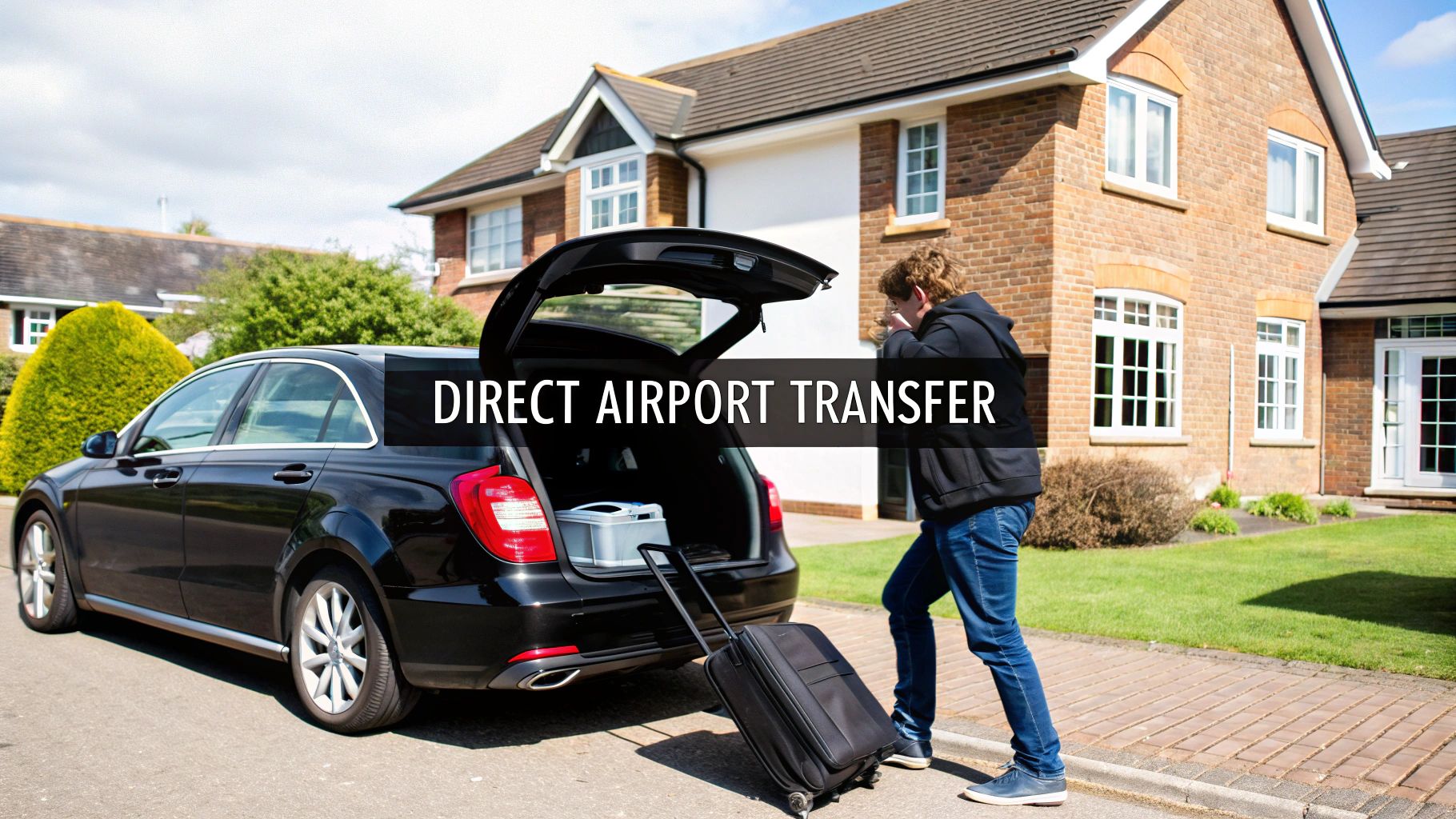 A professional taxi waiting outside an airport terminal entrance.