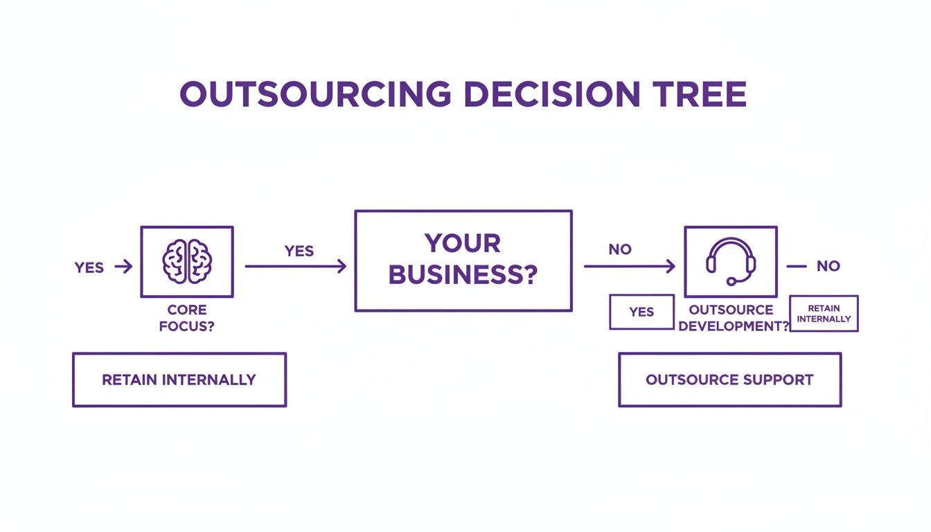 From Support to Strategy: The Power of Inbound Contact Center Services 3 A decision tree for outsourcing processes, guiding whether to retain internally, outsource development, or support.