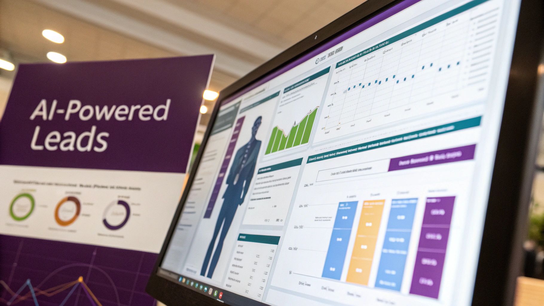 10 Actionable Strategies for Lead Generation for Tech Companies 4 A futuristic dashboard showing AI-driven lead scoring and outreach automation.