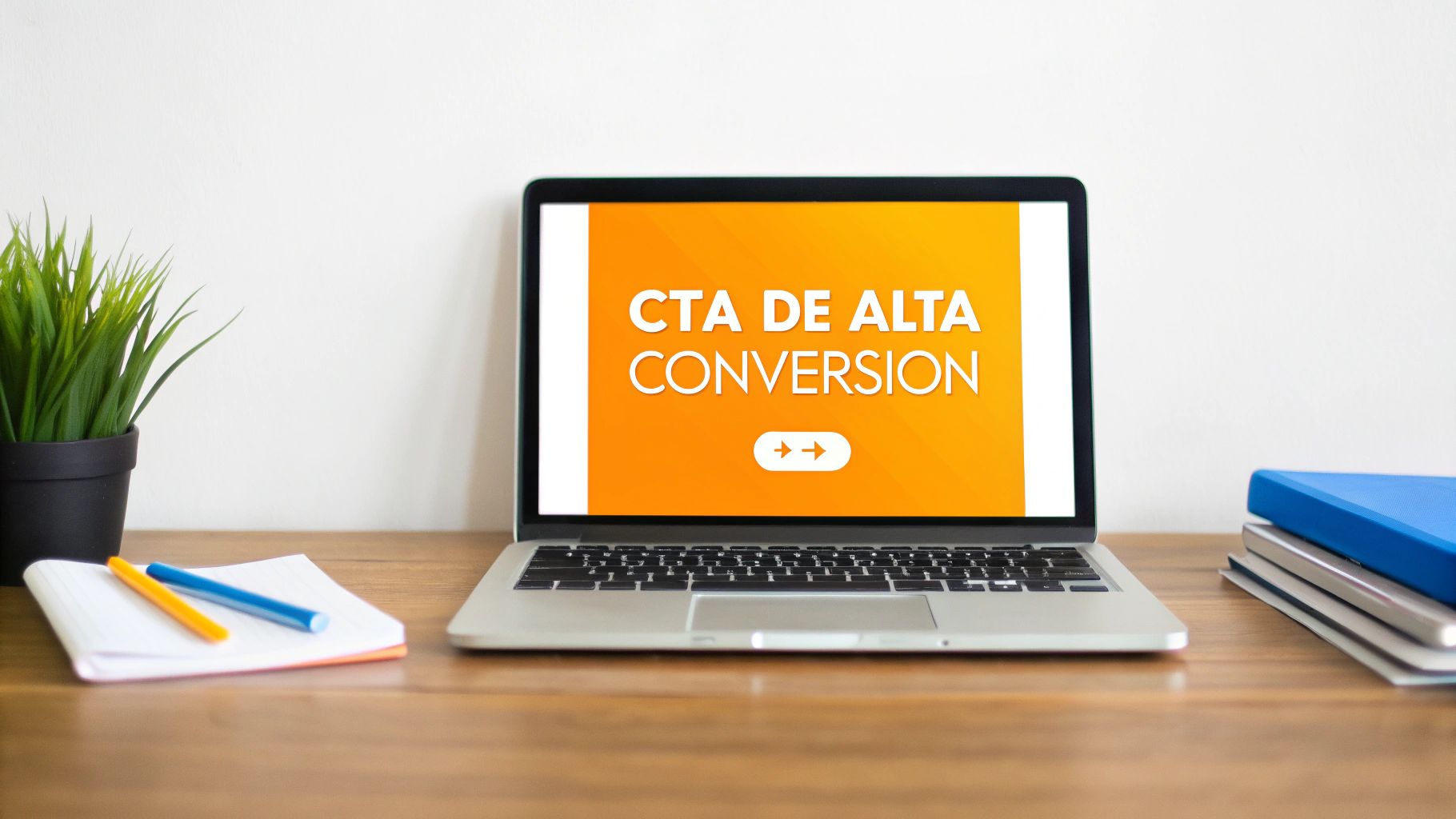 Uma mão a clicar num botão de call to action num ecrã de telemóvel, com um fundo de design moderno.