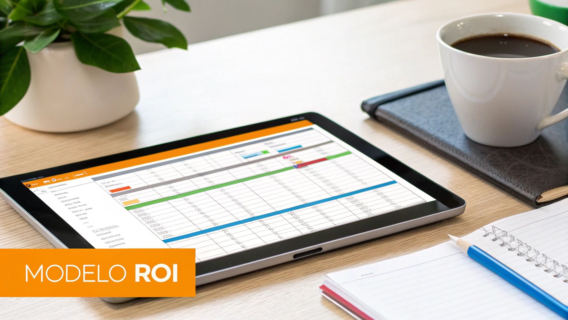 Uma pessoa a usar uma calculadora e um portátil, simbolizando ferramentas para o cálculo do ROI.