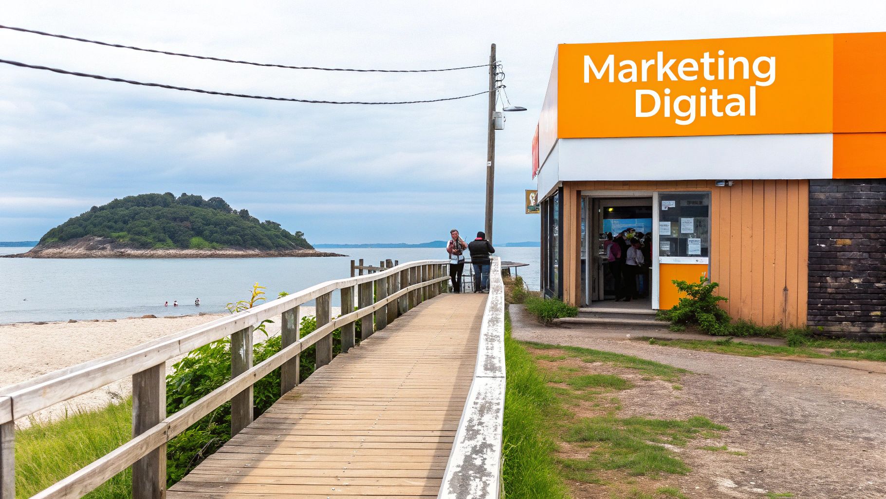 Uma equipa de marketing a colaborar numa estratégia digital, com gráficos e dados num ecrã