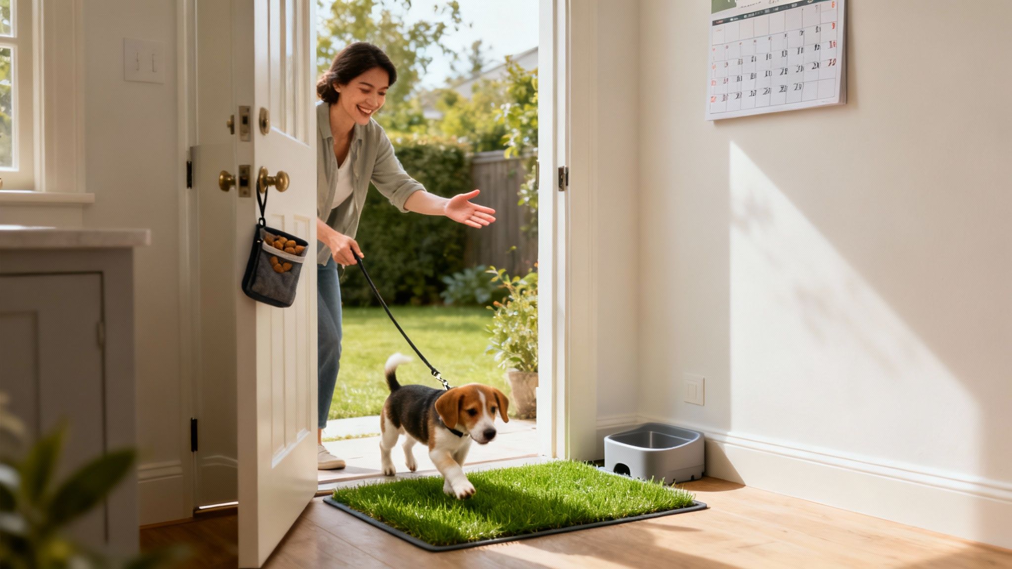 Puppy sniffing grass