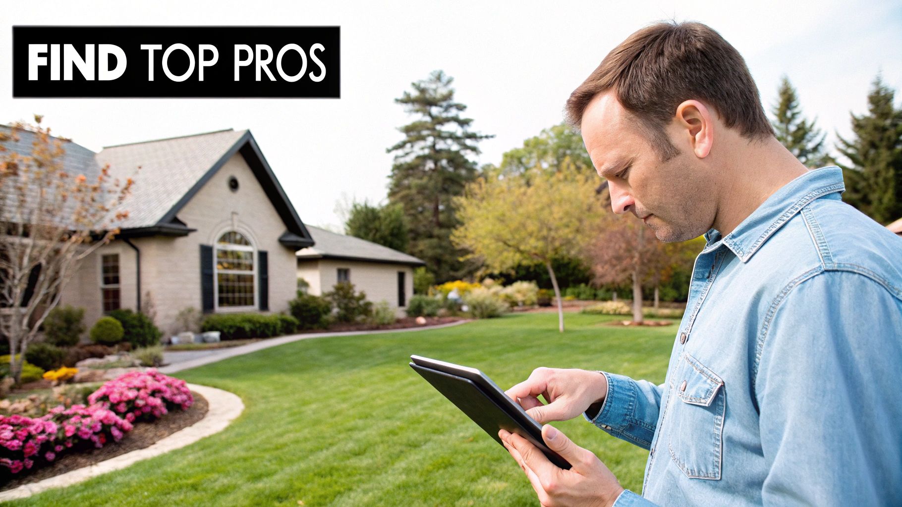 A professional hardscaper meticulously laying stone pavers for a patio.