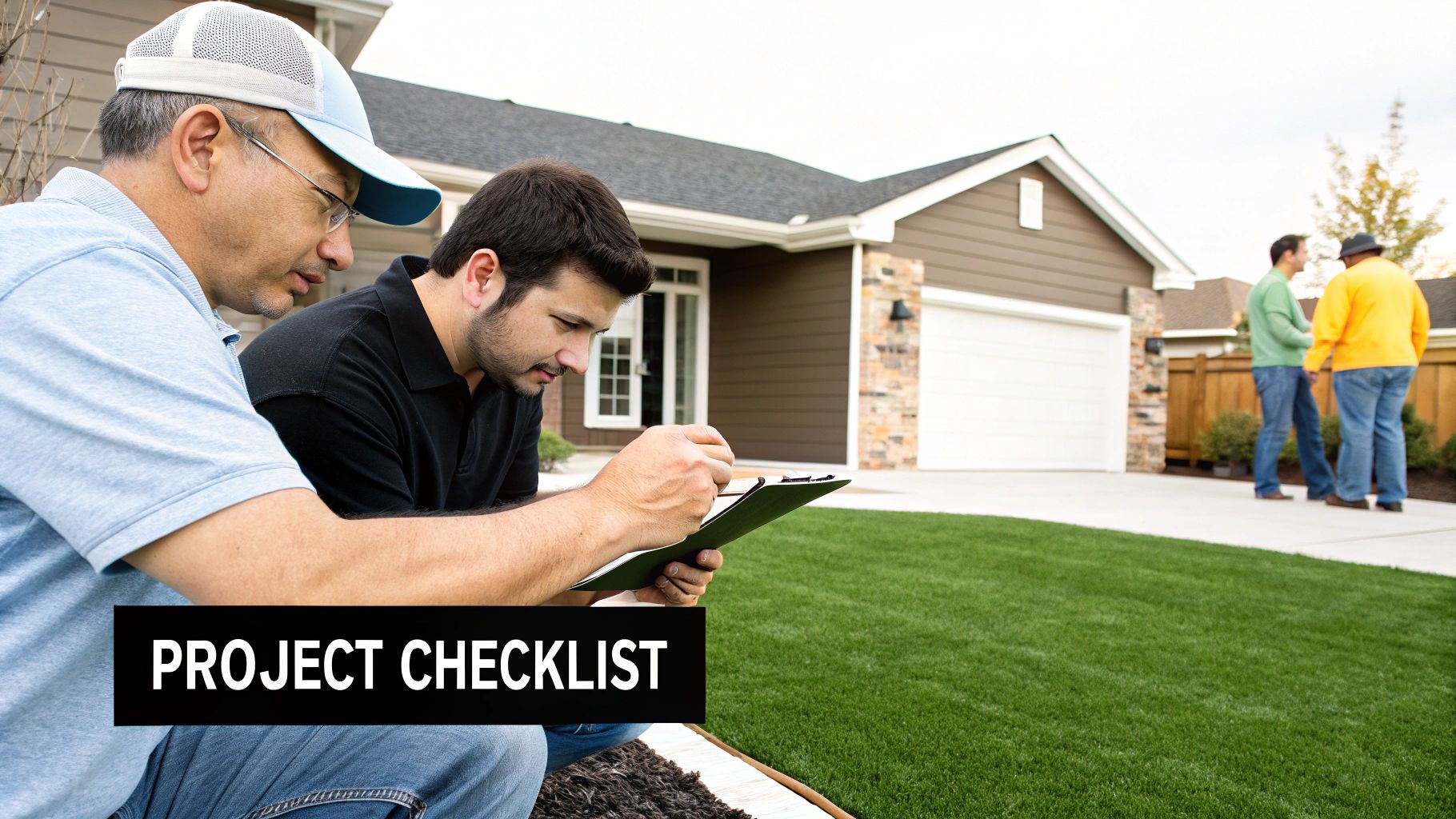 A neatly installed artificial turf lawn showing the final product, with clean edges and a vibrant green color.