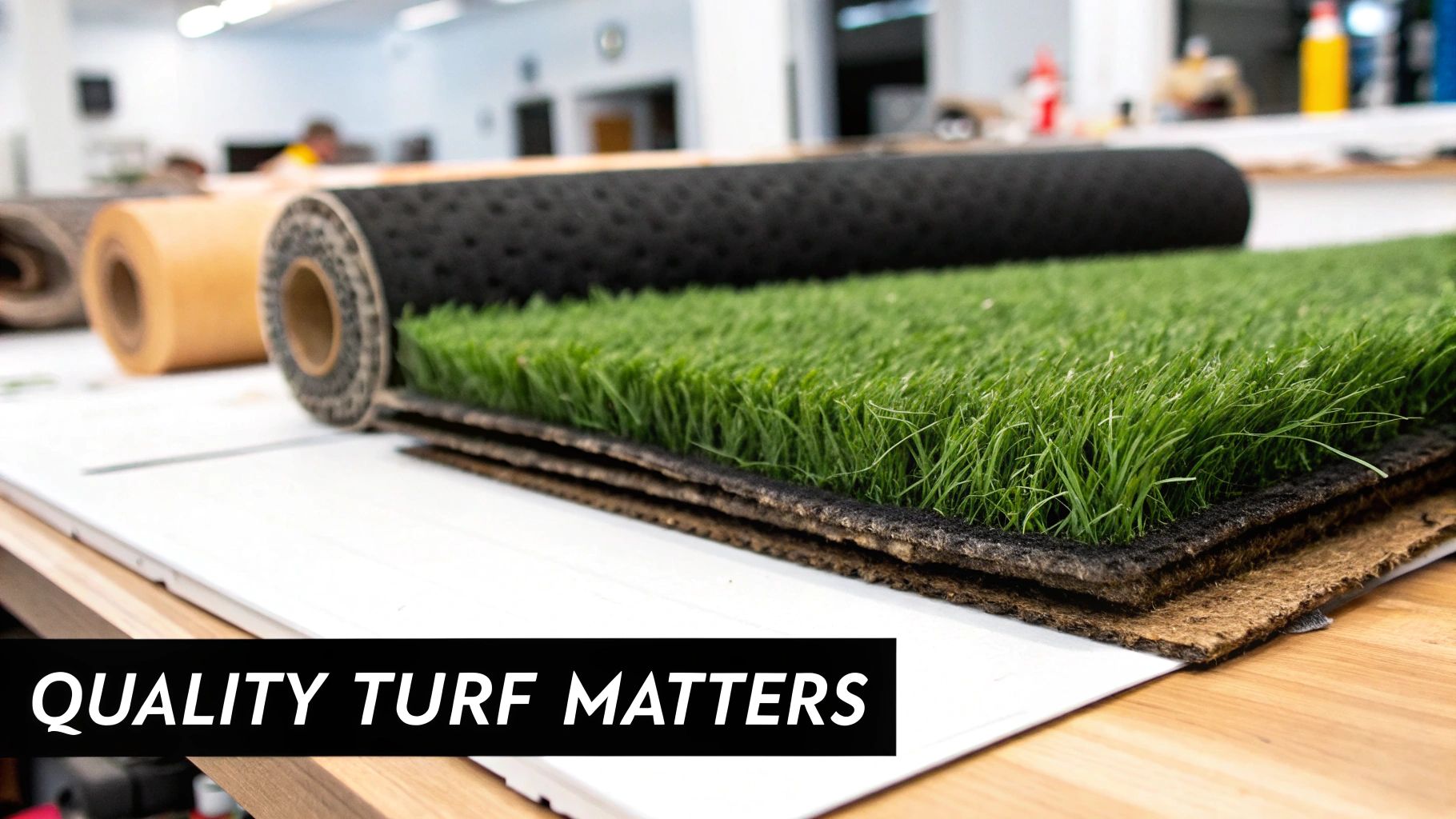 High-quality artificial turf showing dense, multi-toned blades.