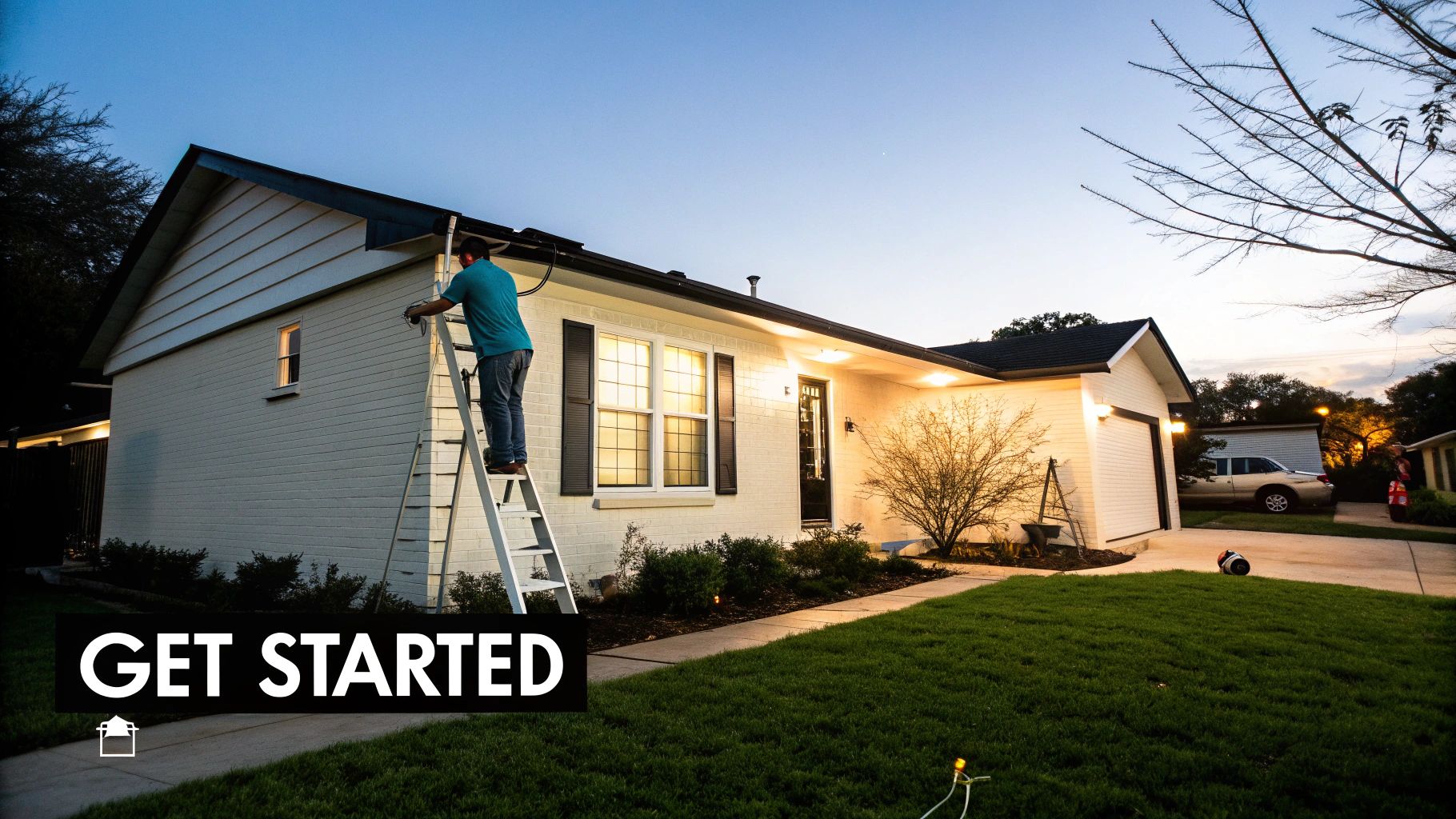 Gutter lighting on Austin home