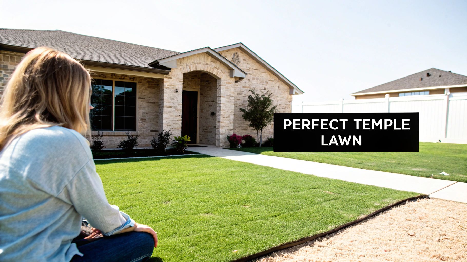 A beautifully installed artificial turf lawn in a residential backyard, looking green and pristine.