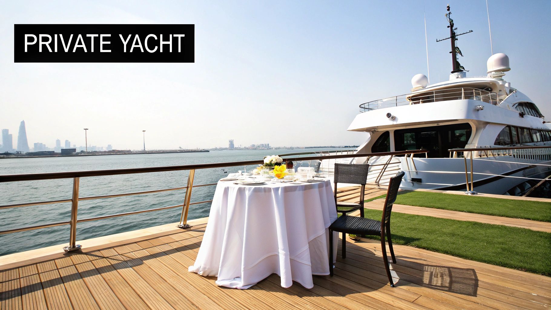 A group of friends laughing and toasting on the deck of a party boat under a sunny sky.