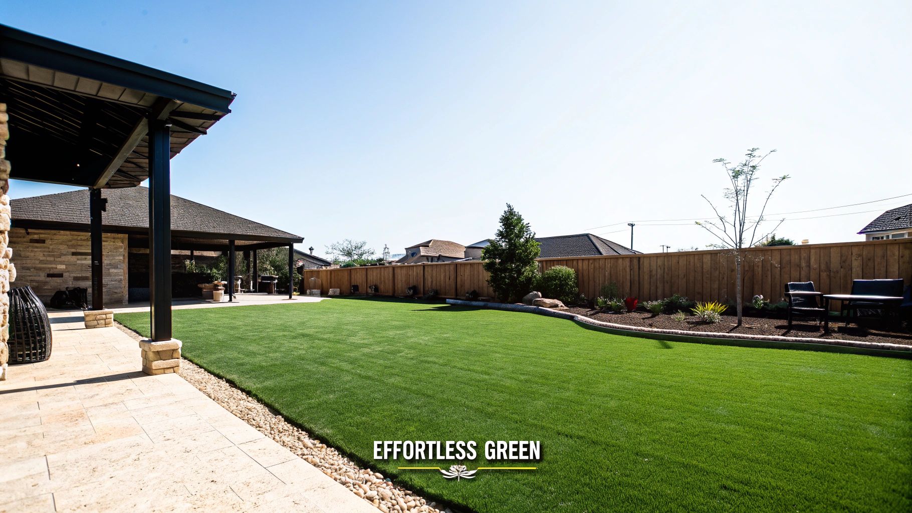 A beautiful home in Bastrop, Texas with a pristine artificial turf lawn.