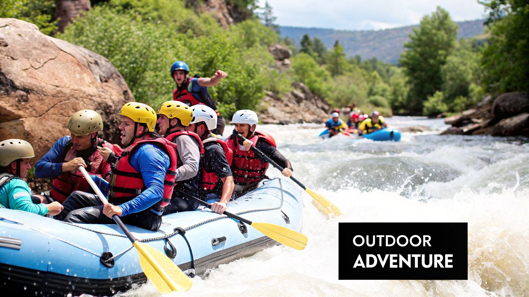A group of friends enjoying adventurous outdoor activities on a sunny day