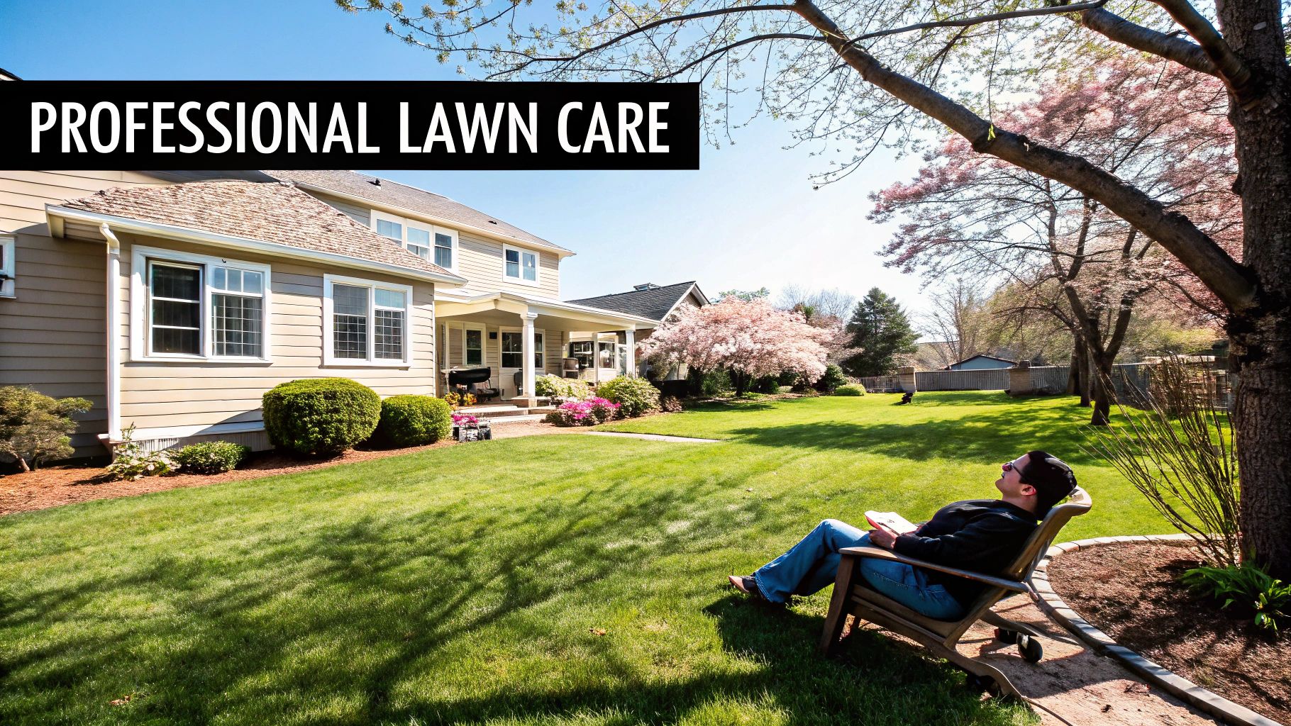 A pristine artificial turf lawn in a Georgetown backyard with comfortable patio furniture.