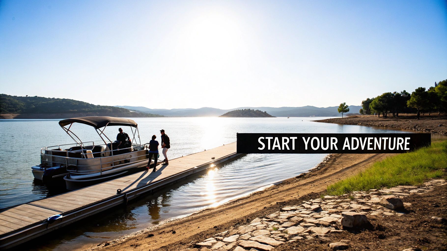 Friends having fun on a rented boat on a sunny day at Lake Travis.