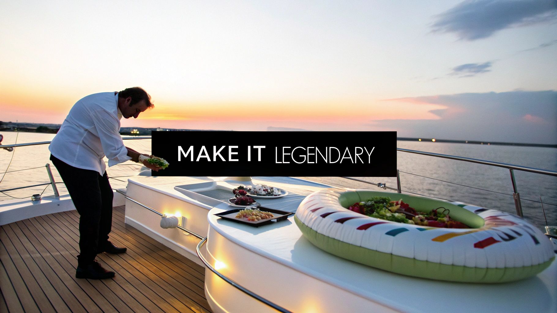 Guests enjoying water toys on the back of a luxury yacht