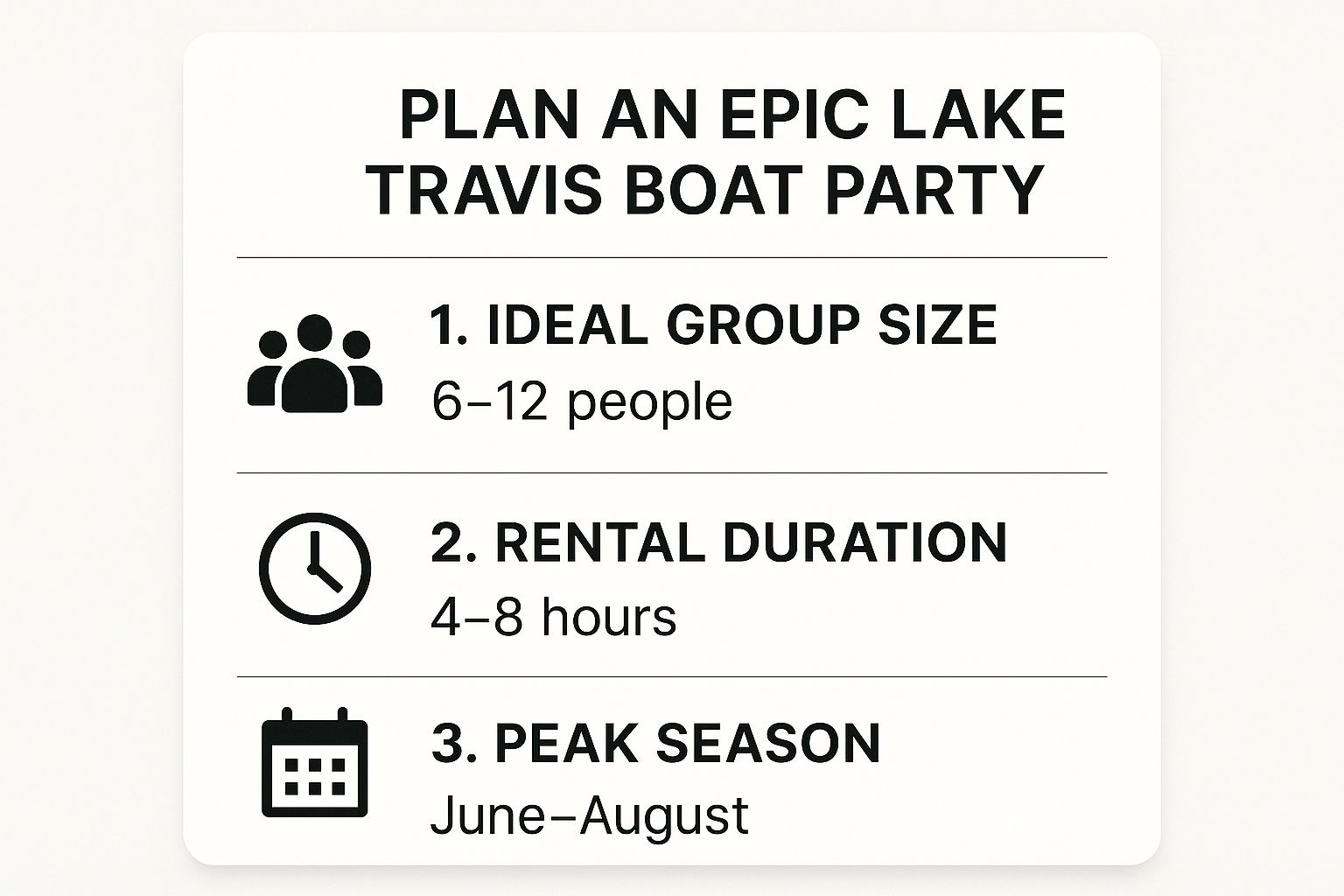 Infographic about lake travis boat rental party