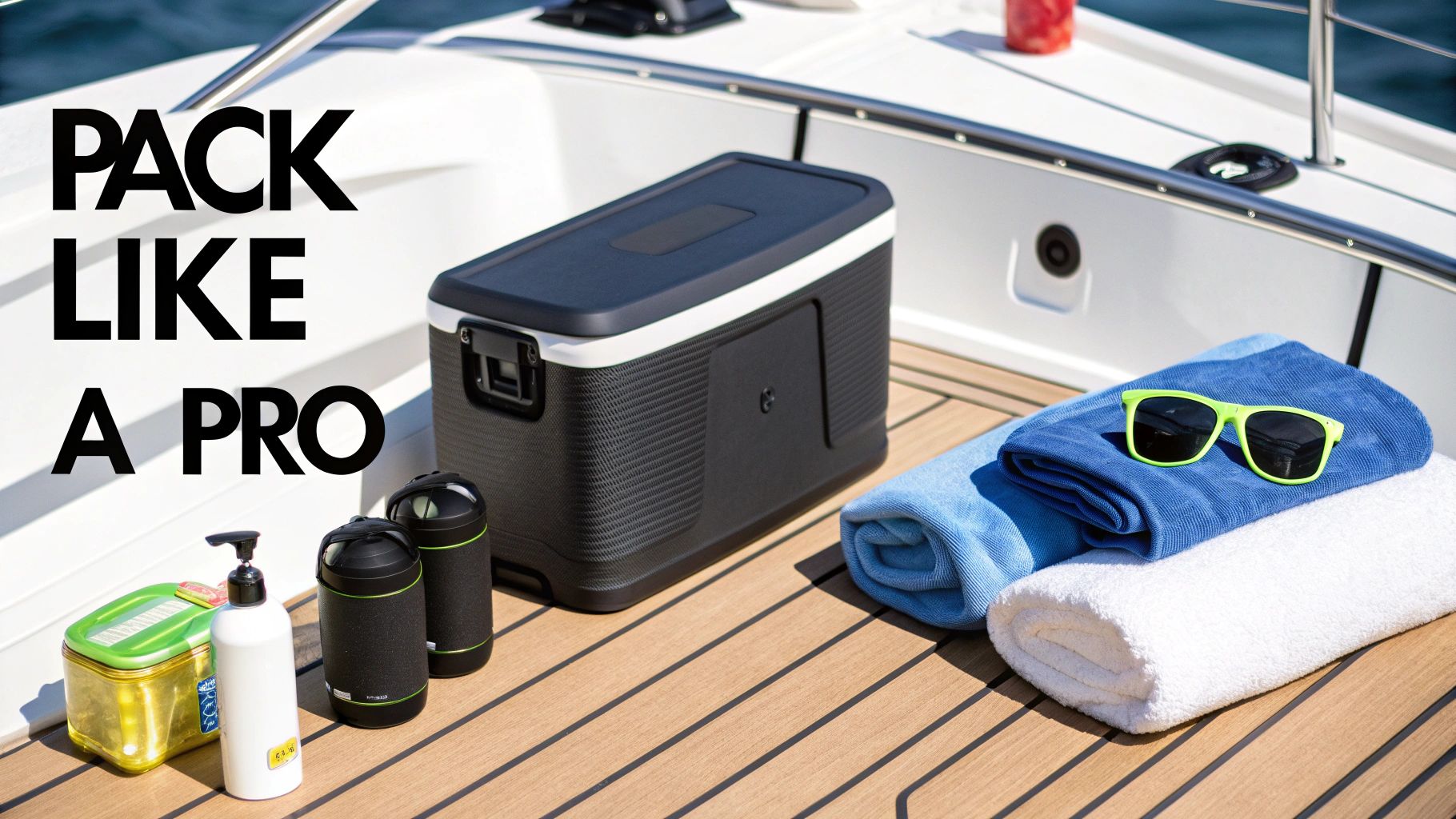 People having fun on a yacht, with drinks and snacks laid out on a table.