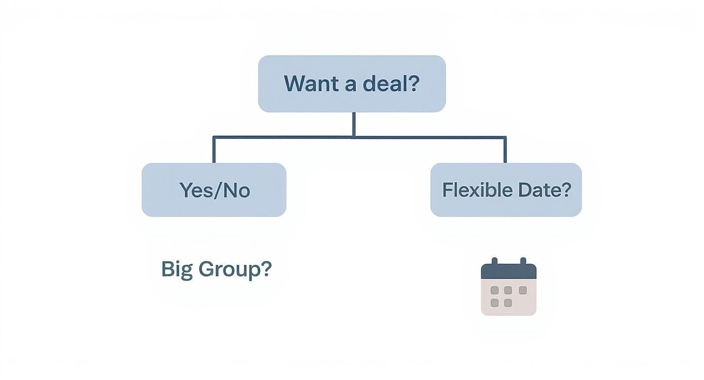 Infographic decision tree helping users decide on the best boat rental deal.
