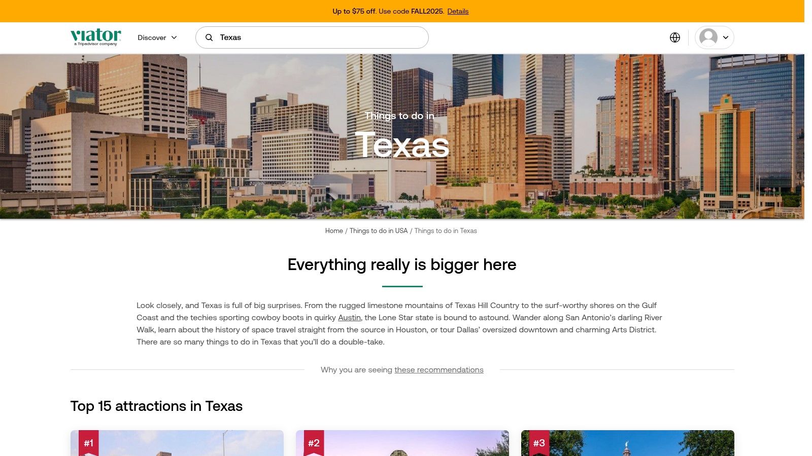 Viator (Texas tours and attraction tickets)