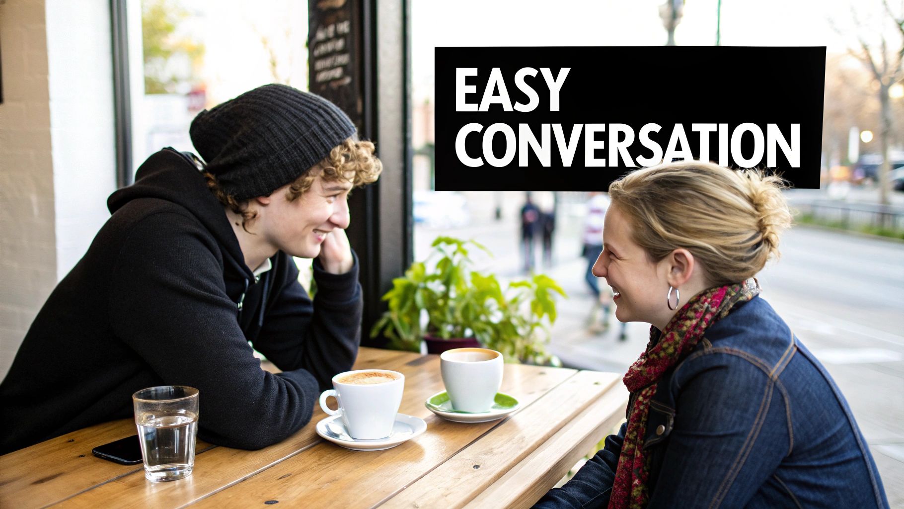 A diverse group of people from different cultural backgrounds talking and laughing together in a well-lit, friendly environment.