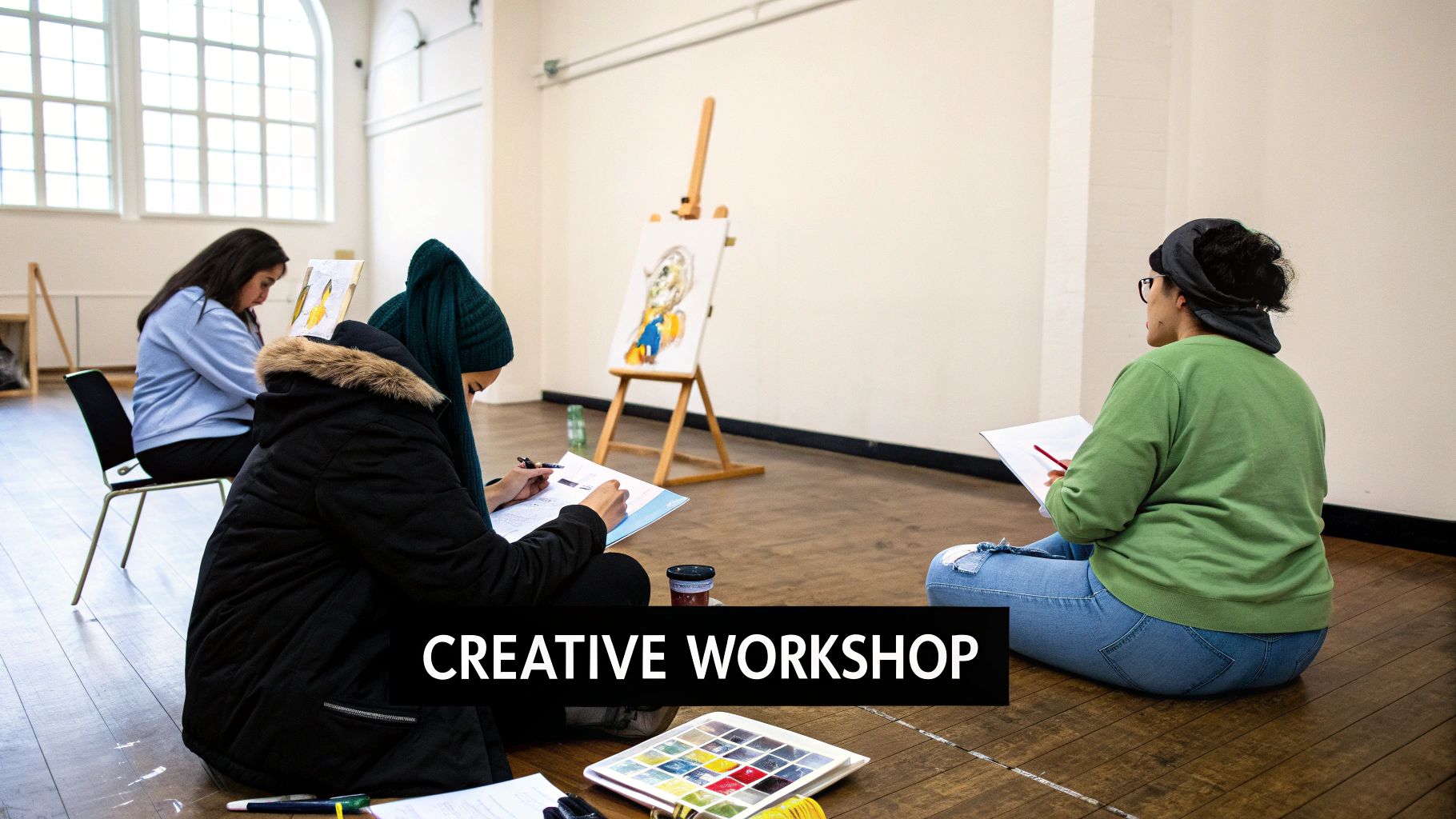 A person painting with watercolors at a creative workshop