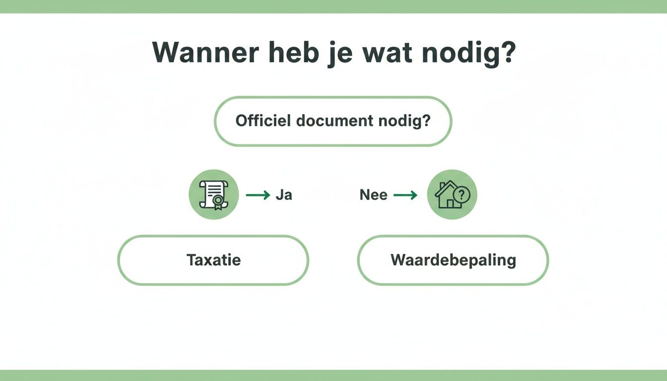 Schema dat uitlegt wanneer een officieel taxatiedocument of een waardebepaling nodig is voor je woning.