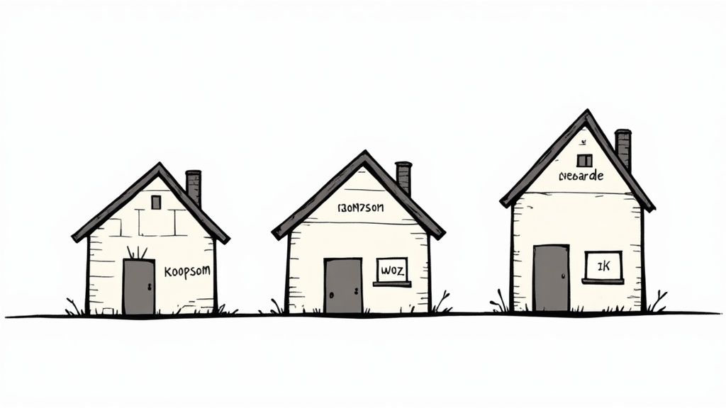 Een overzicht van een moderne Nederlandse woonwijk met diverse huizen
