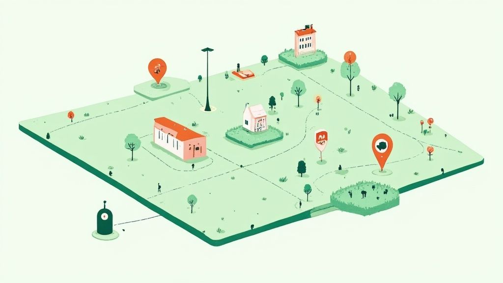 Een datavisualisatie van een Nederlandse woonwijk, die de invloed van lokale variabelen op de huizenprijzen toont.
