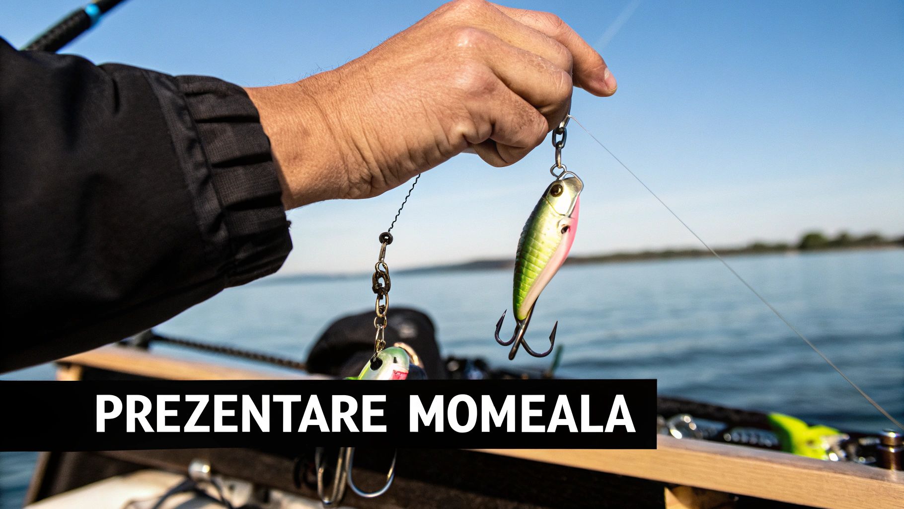 O momeală vie, un caras, atașată corect de o montură cu două cârlige pentru somn