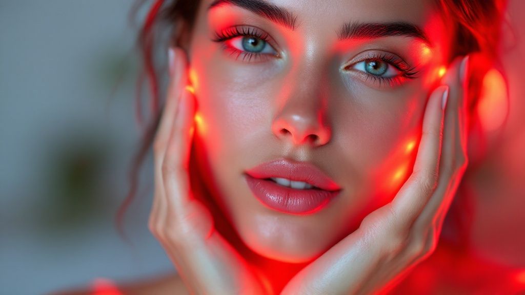 Woman relaxing while receiving a professional LED light therapy facial.