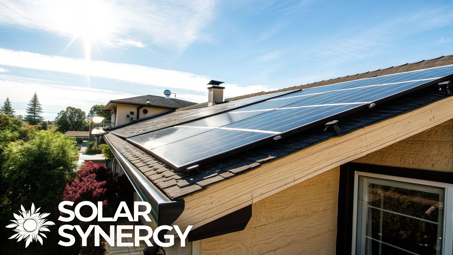 A modern, energy-efficient roof in Brandon with solar panels installed, showcasing the synergy between the two systems.