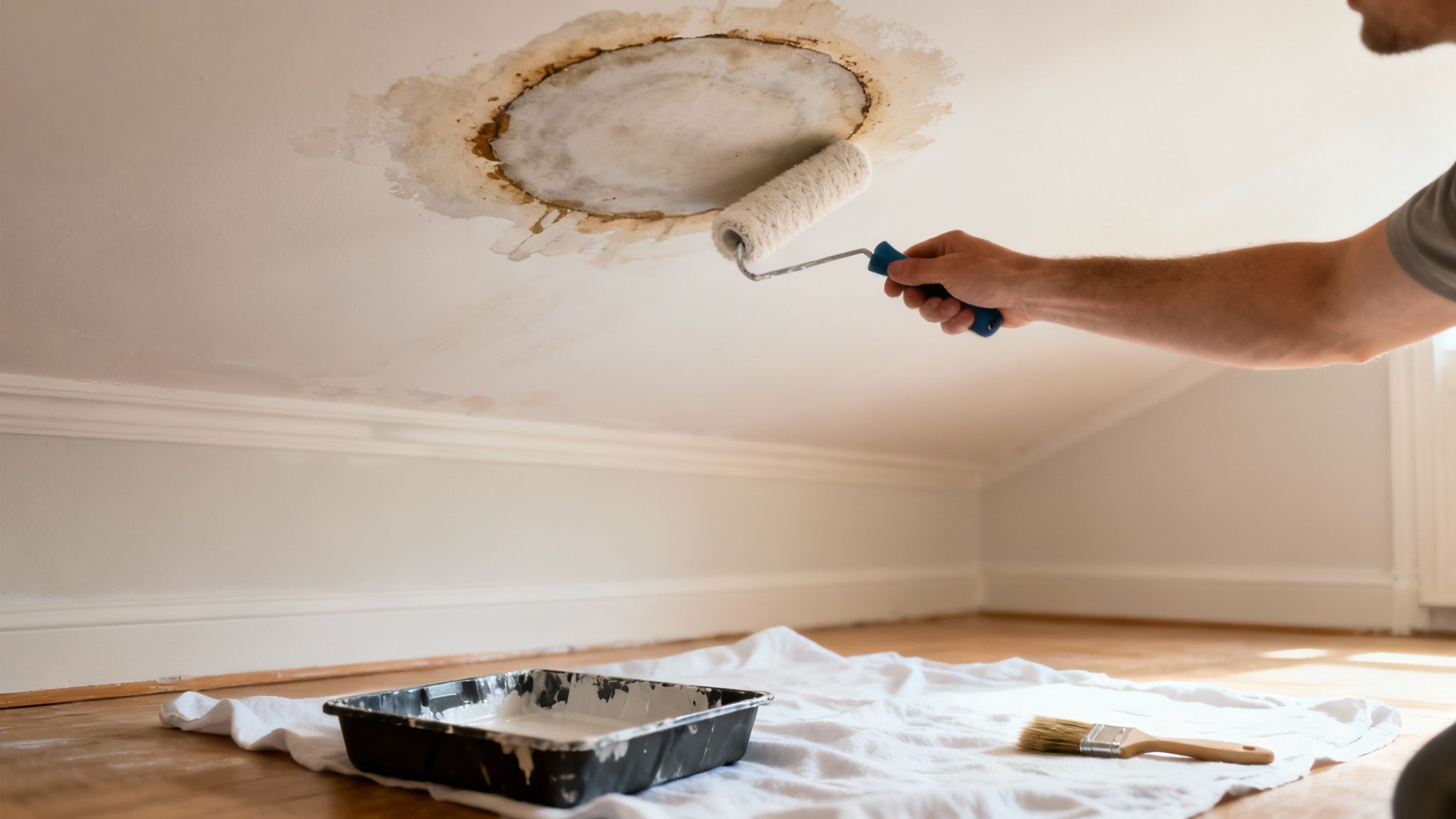 A repaired ceiling with a fresh coat of paint