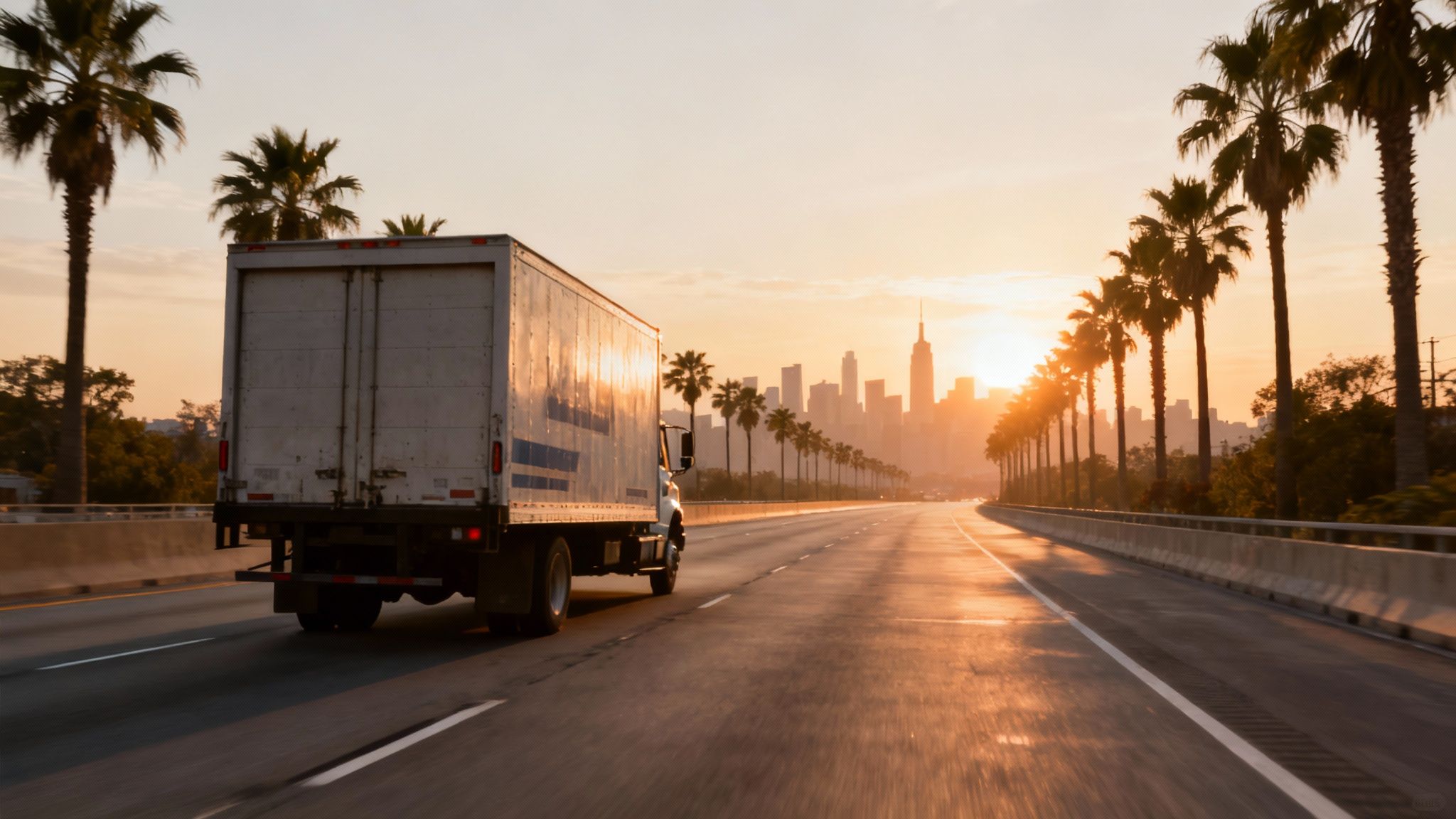 Truck driving north from Miami toward New York