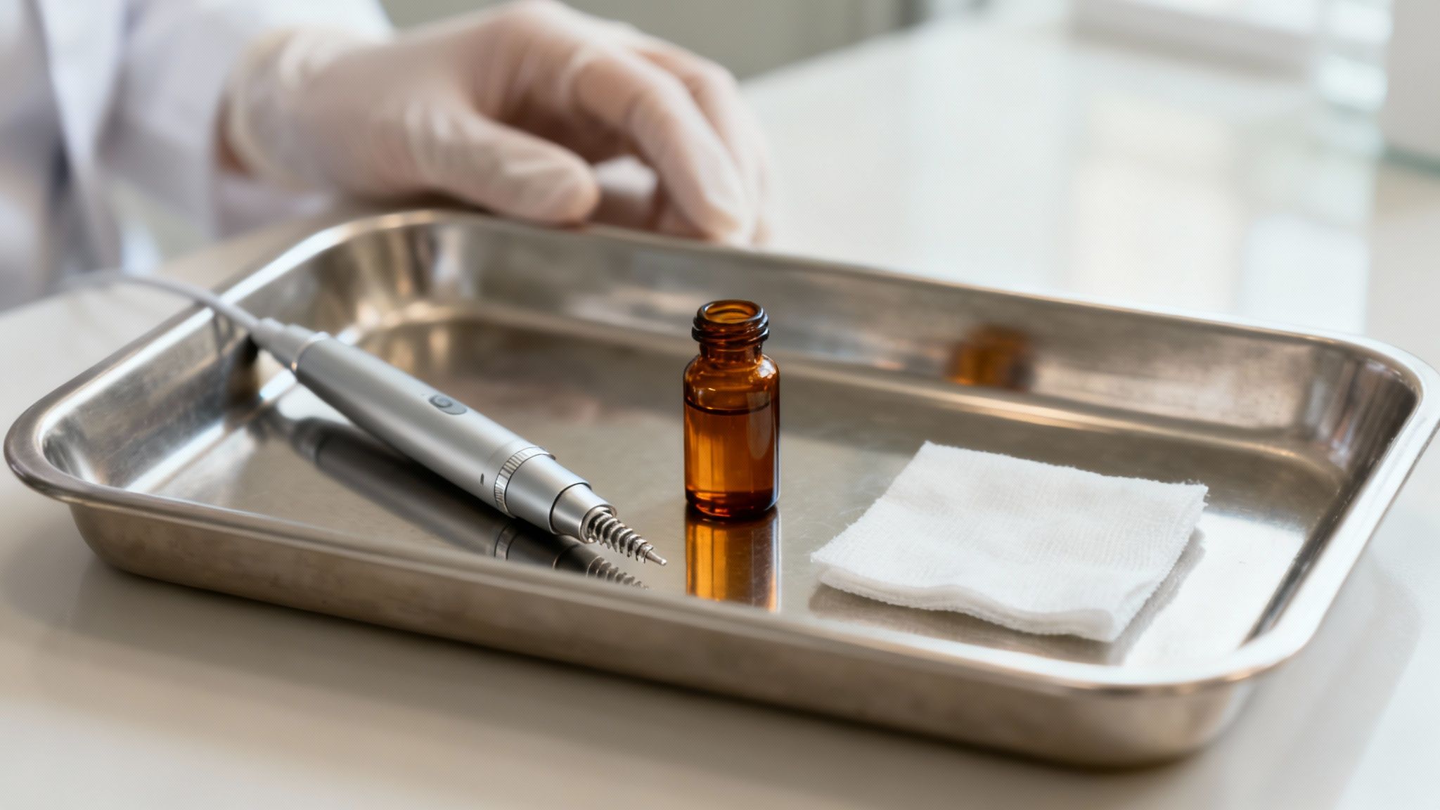 Aesthetician applying a treatment to a client's face