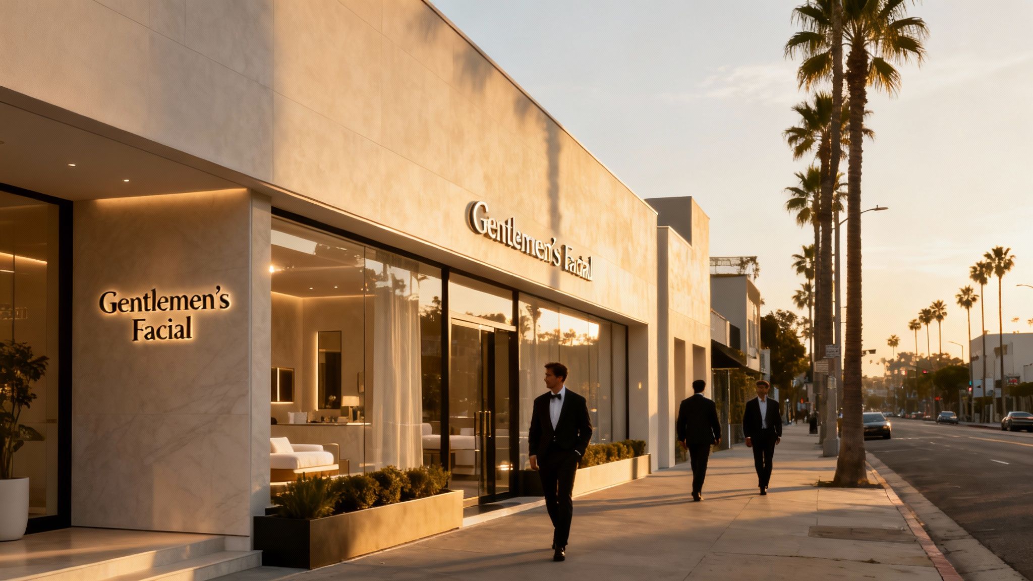 A man receiving a facial treatment in a clean, professional spa setting in West Hollywood.