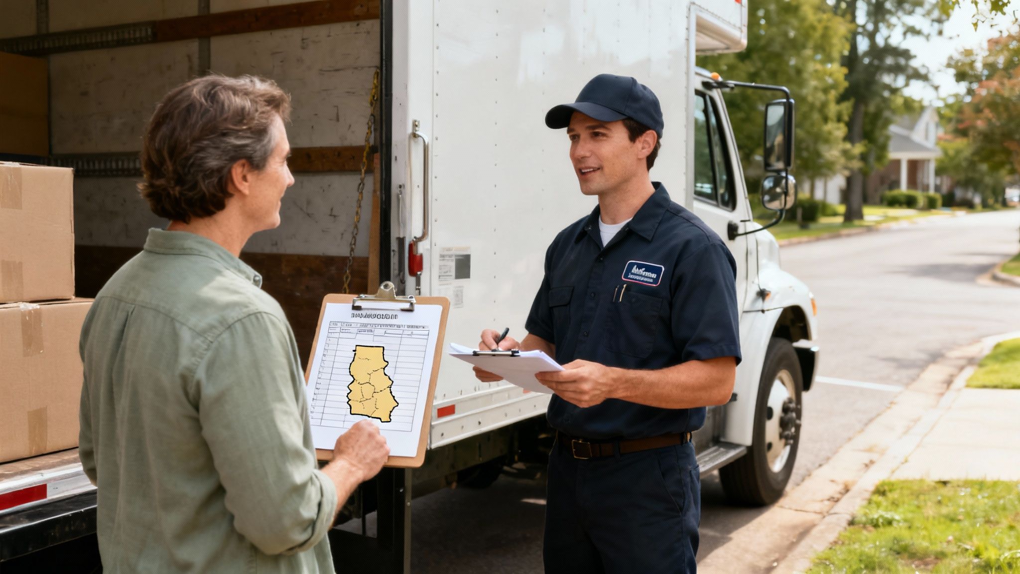 A professional mover carefully wrapping furniture in a Macon home.