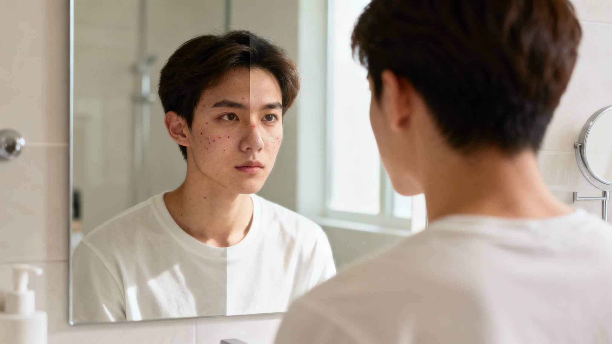 A professional esthetician performing a facial treatment on a client in a clean, modern clinic setting.